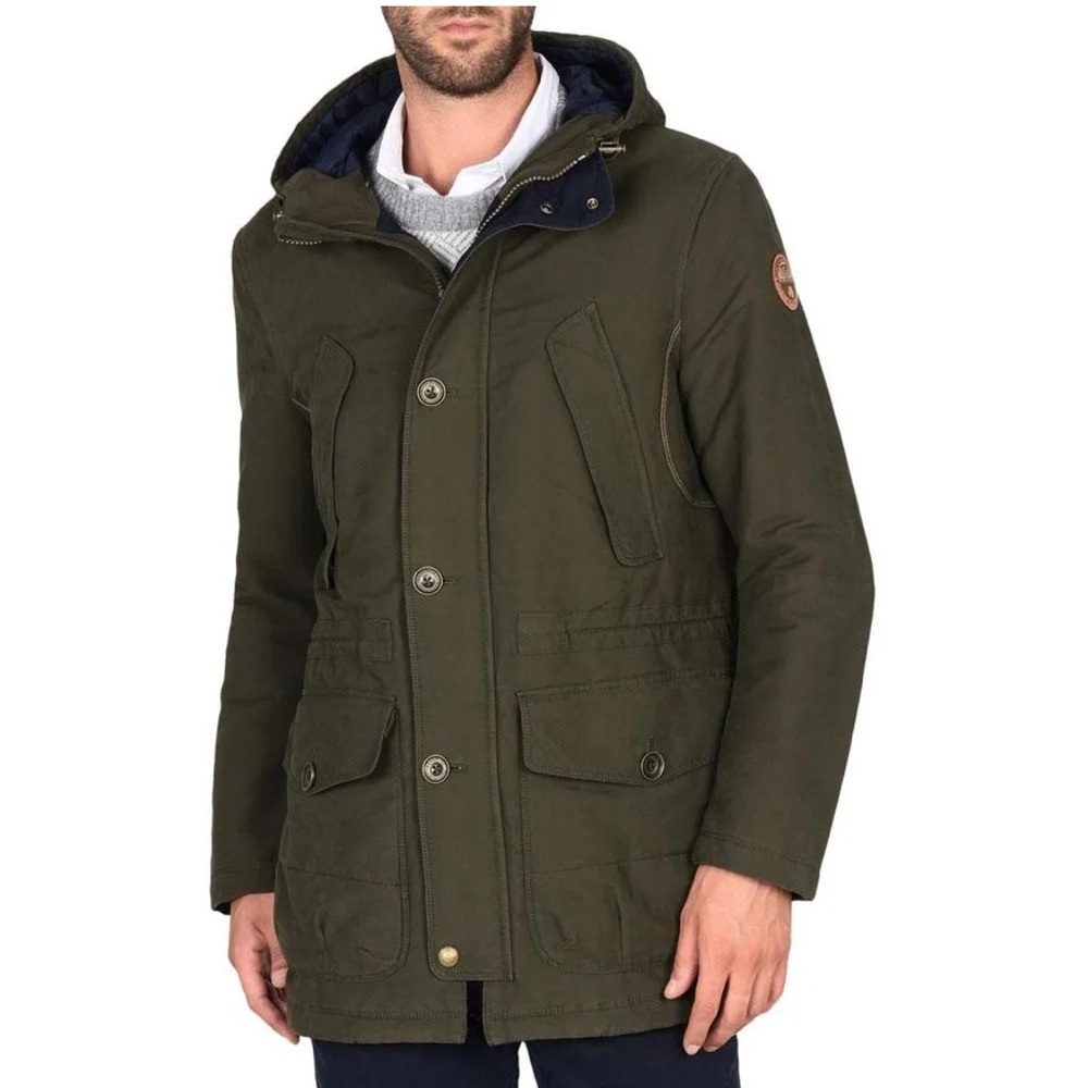 Napapijri Geographic Arusha Green Navy Orange Mens Hooded Padded Parka Jacket M